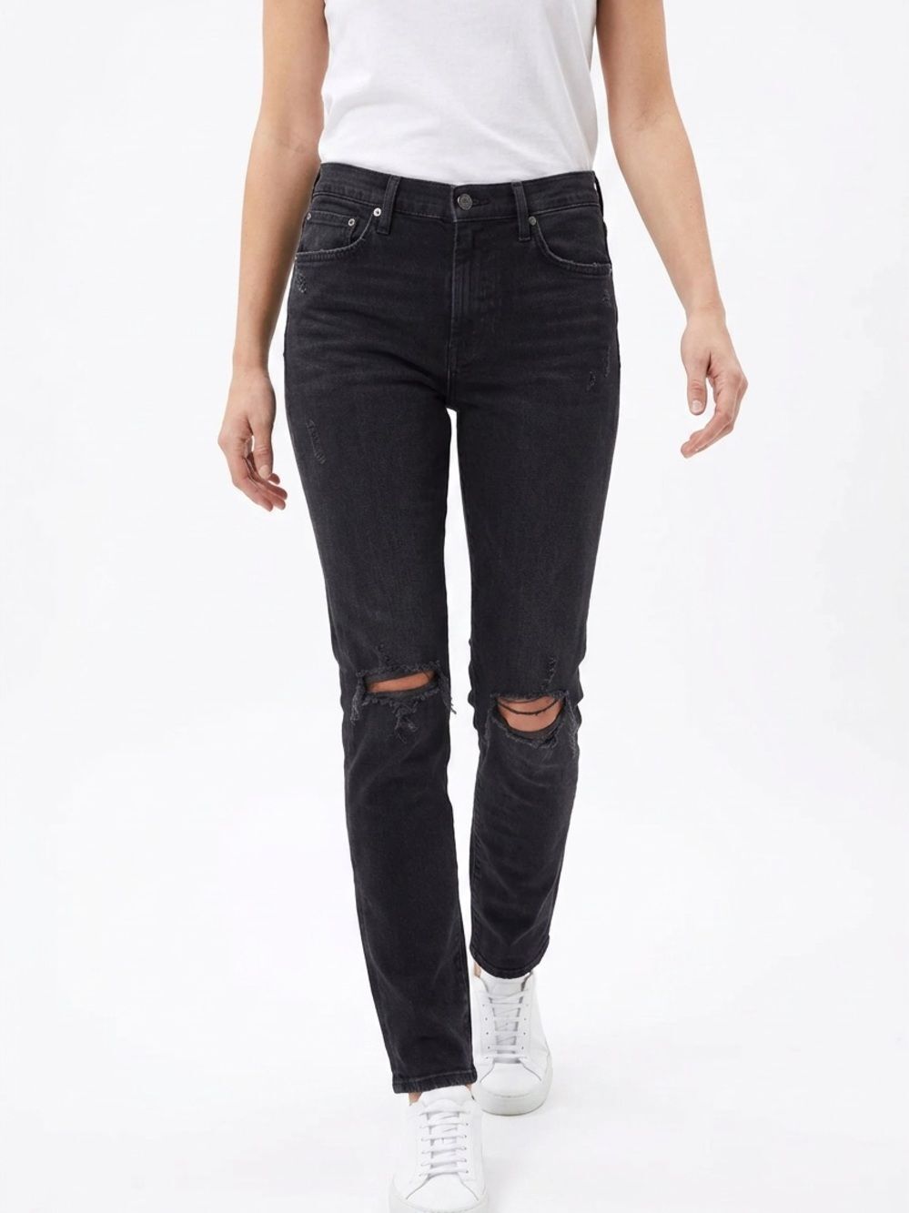 AGOLDE | Black Straight Leg High Rise Distressed Denim Jeans Women’s Size 25 (0)